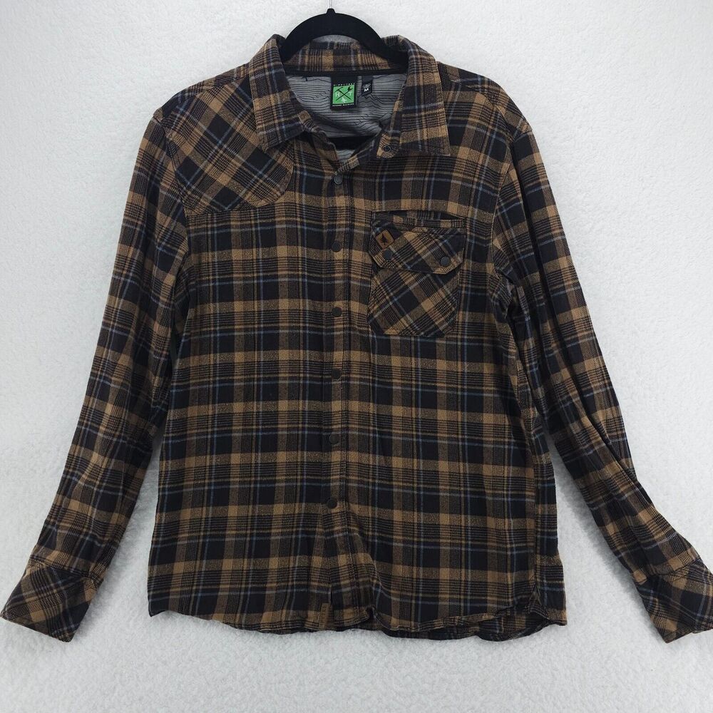 HippyTree Flannel Shirt Mens Medium Brown Plaid Cotton Long Sleeve Snap Button